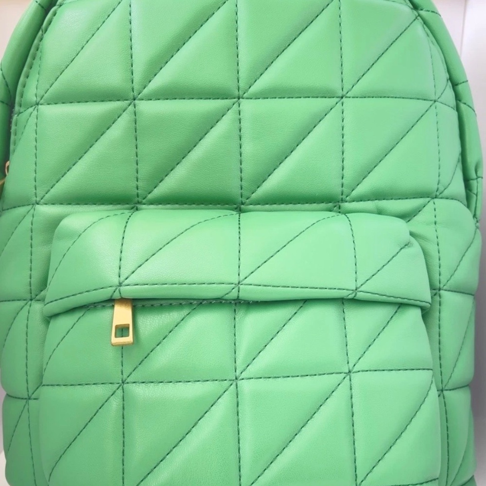 Zara Emerald Green Faux Leather Quilted BackPack
